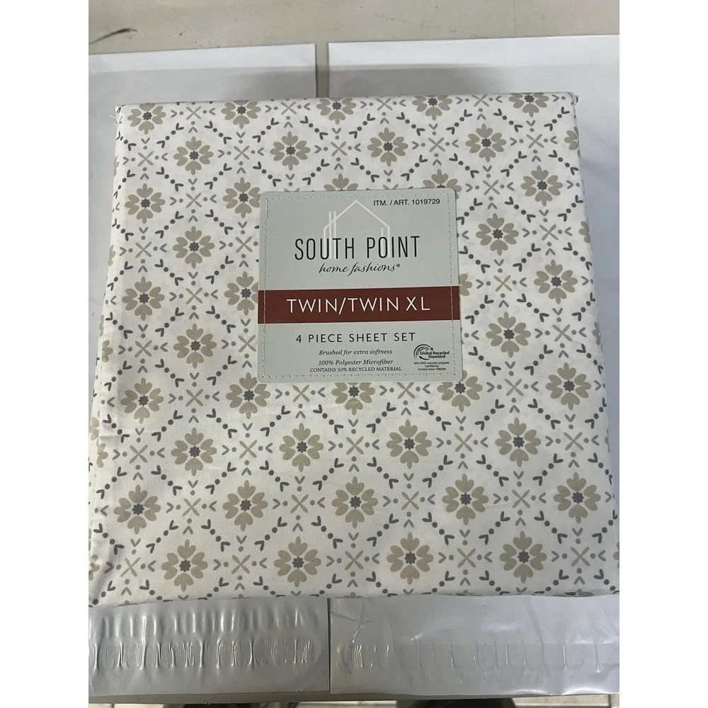 South Point Home Fashions Twin XL Sheet Set 4pc Microfiber Floral Tan 1019729